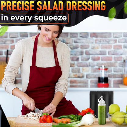 Set of 6 Inverted Condiment Squeeze Bottles 16 oz – Upgraded Design with Added Sealing Gaskets, Self-Closing Valve, Easy-to-Fill Clear Bottles for Sauces, Dressings, Ketchup, Mustard for Everyday Use