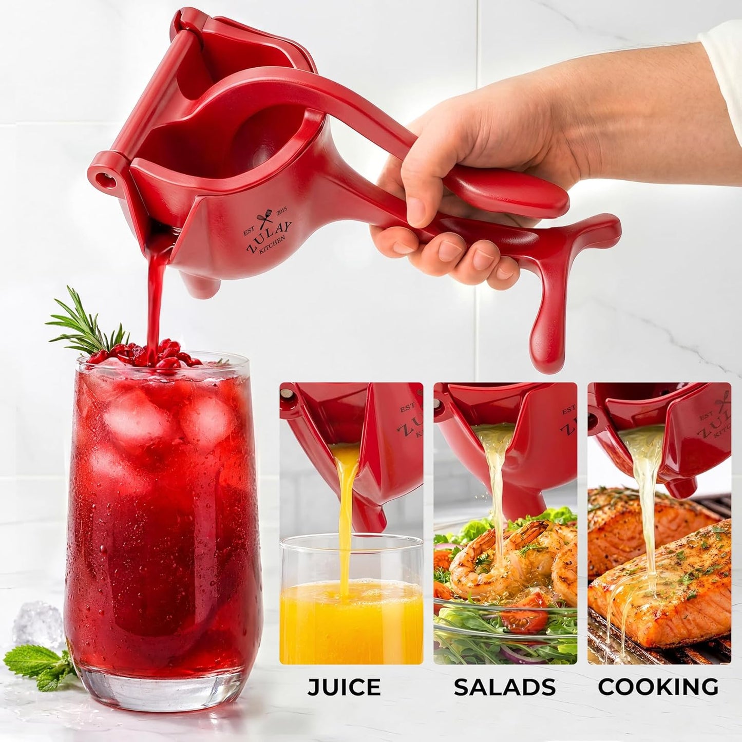 Zulay Manual Fruit Juicer- Heavy Duty Juice Press Squeezer with Detachable Lever & Removable Strainer - Fruit Press & Hand Juicer For Pomegranates, Lemons, Oranges, and More (Yellow)