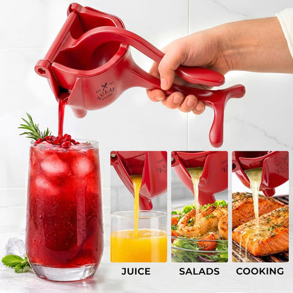 Zulay Manual Fruit Juicer- Heavy Duty Juice Press Squeezer with Detachable Lever & Removable Strainer - Fruit Press & Hand Juicer For Pomegranates, Lemons, Oranges, and More (Yellow)