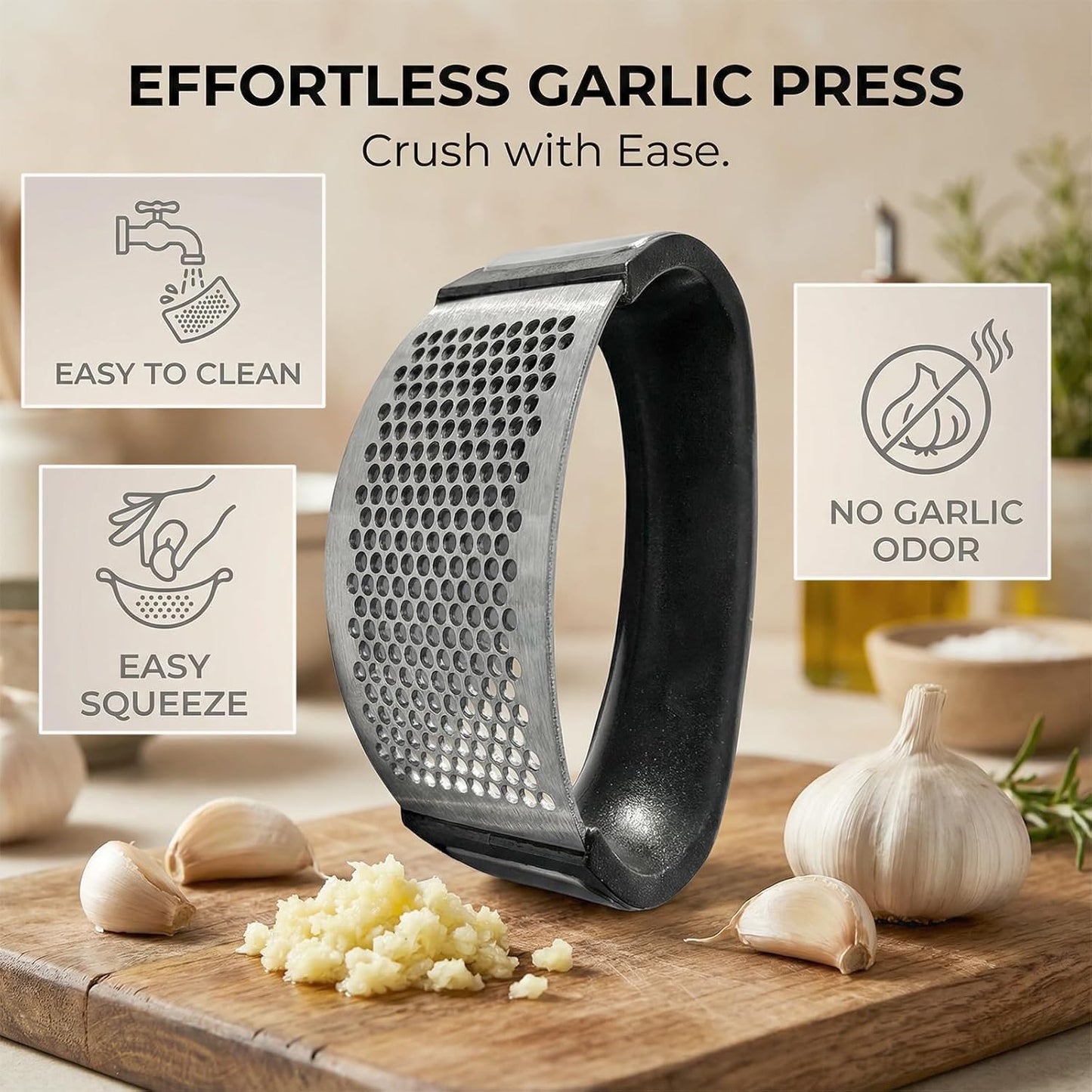2-Pack Professional Garlic Press Set: [2-in-1 with Chopping Blade] + [Classic Heavy-Duty Rocker]. Complete Kitchen Solution with Ergonomic & Easy-Clean Handles