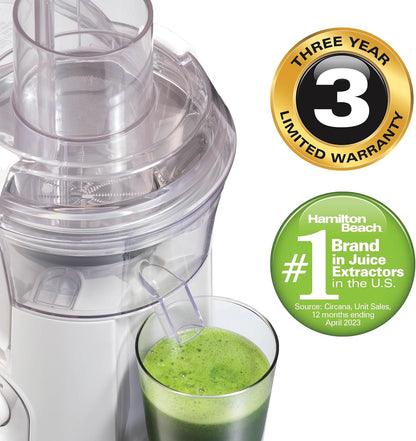 Hamilton Beach Juicer Machine, Big Mouth 3” Feed Chute for Whole Fruits and Vegetables, Easy to Clean, Centrifugal Extractor, Vegetable & Fruit Juicer, BPA Free, 800W Motor, Black