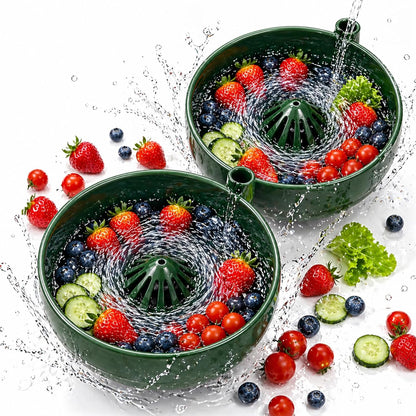 Self Spinning Berry Washing Bowl, Fruit & Vegetable Washer with Drain, 360° Vortex Cleaning, Rapid Wash Multipurpose Kitchen Colander, Multipurpose Kitchen Strainer Bowl (1)