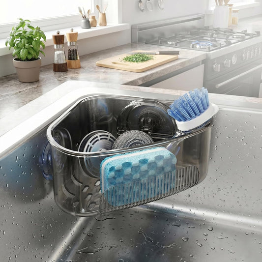 2 PCS Sponge Holder with Strong Suction Cup, Kitchen & Bathroom Sink Caddy for Sponges, Scrubbers, Soap, in-Sink Sponge Holder & Wall Hanging Sink Caddy Organizer Rack - Black