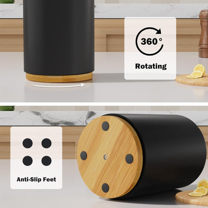 Utensil Holder, Acacia Wood Kitchen Utensil Holder for Countertop, 360°Rotating Cooking Utensil Crock for Kitchen Counter, 7.2" Large Utensil Organizer for Spatula