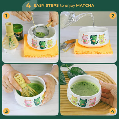 Aprika Life Matcha Bamboo Whisk Set with Holder | 100 Prong Chasen, Bamboo Scoop & Glass Whisk Holder | Matcha Whisk and Holder Starter Kit