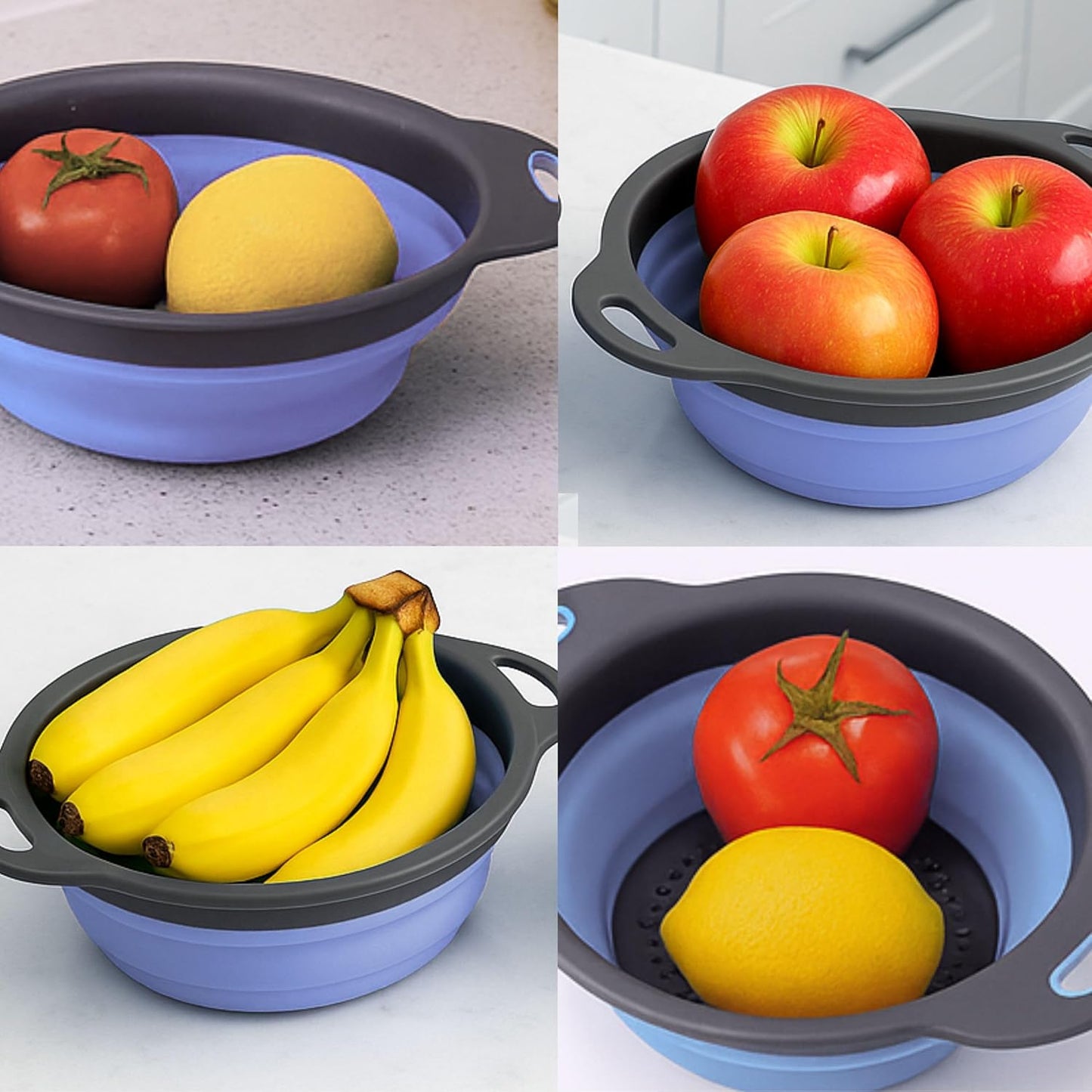 White Round Silicone Collapsible Colander – Silicone Round Kitchen Strainers with Plastic Handles Small Foldable Kitchen Strainer Perfect for Draining Pasta Vegetable and Fruit