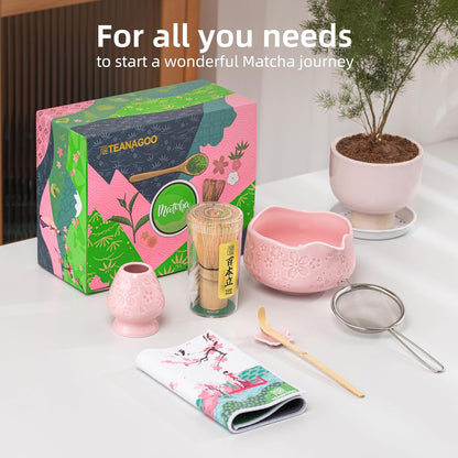 TEANAGOO Matcha Whisk Set,7 Pcs Matcha Start Set Lt.Grey,Matcha Kit for Ceremony,Matcha Tea Set with Whisk and Bowl with All Accessories,Gift for Friend/Family