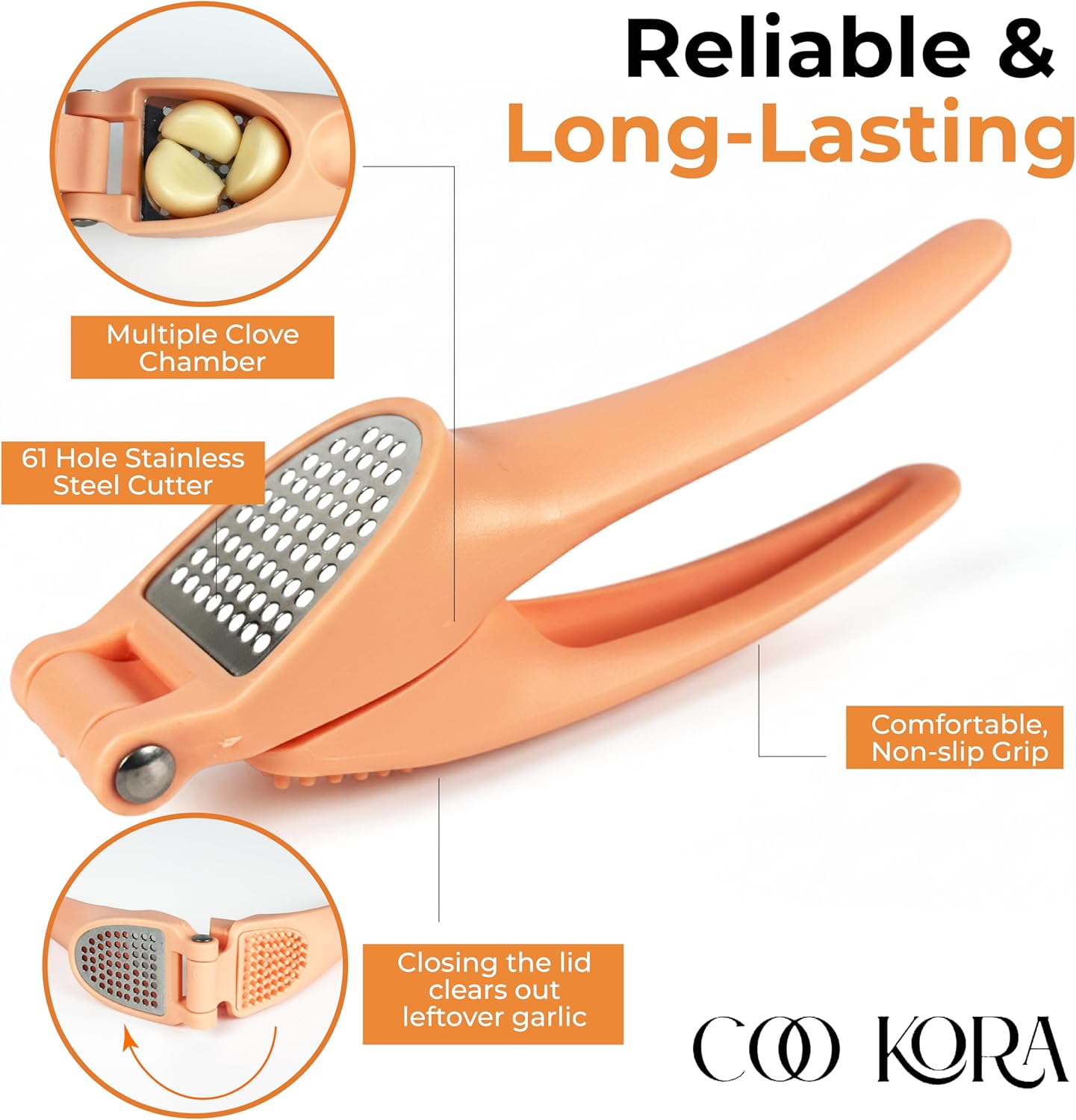 Garlic Press Stainless Steel – Heavy Duty Garlic Mincer & Crusher, Ergonomic Handle, Easy to Clean Kitchen Tool Dishwasher Safe