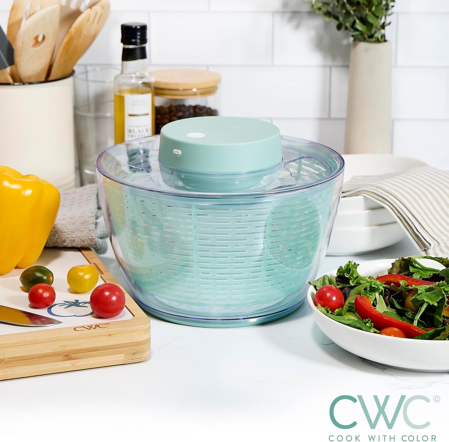 COOK WITH COLOR Electric Salad Spinner, Round 4.5L Capacity – Fast Drying & Easy Spin for Fresh Greens, Cream