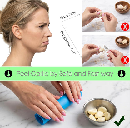 Garlic Press Heavy Duty Mincer and Peeler Set, Rust Proof 304 Stainless Steel Garlic Crusher, Easy-Squeeze Nut Ginger Chopper, Dishwasher Safe Kitchen Gadget
