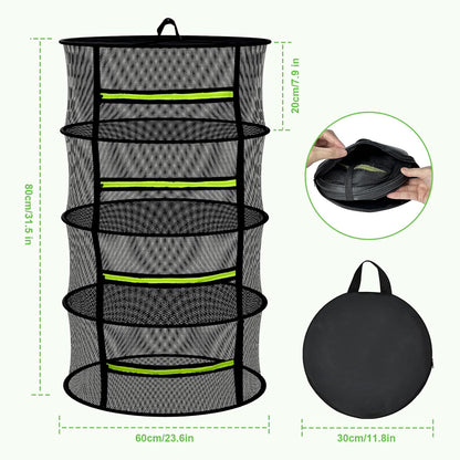 MEKOLIFE Herb Drying Rack Hanging-8 Layer, Collapsible Large Capacity Mesh Net with Green Zipper, Hooks & Bonus Garden Scissors, for Fresh Herbs/Flowers/Plants, Indoor Outdoor Use (23.62")