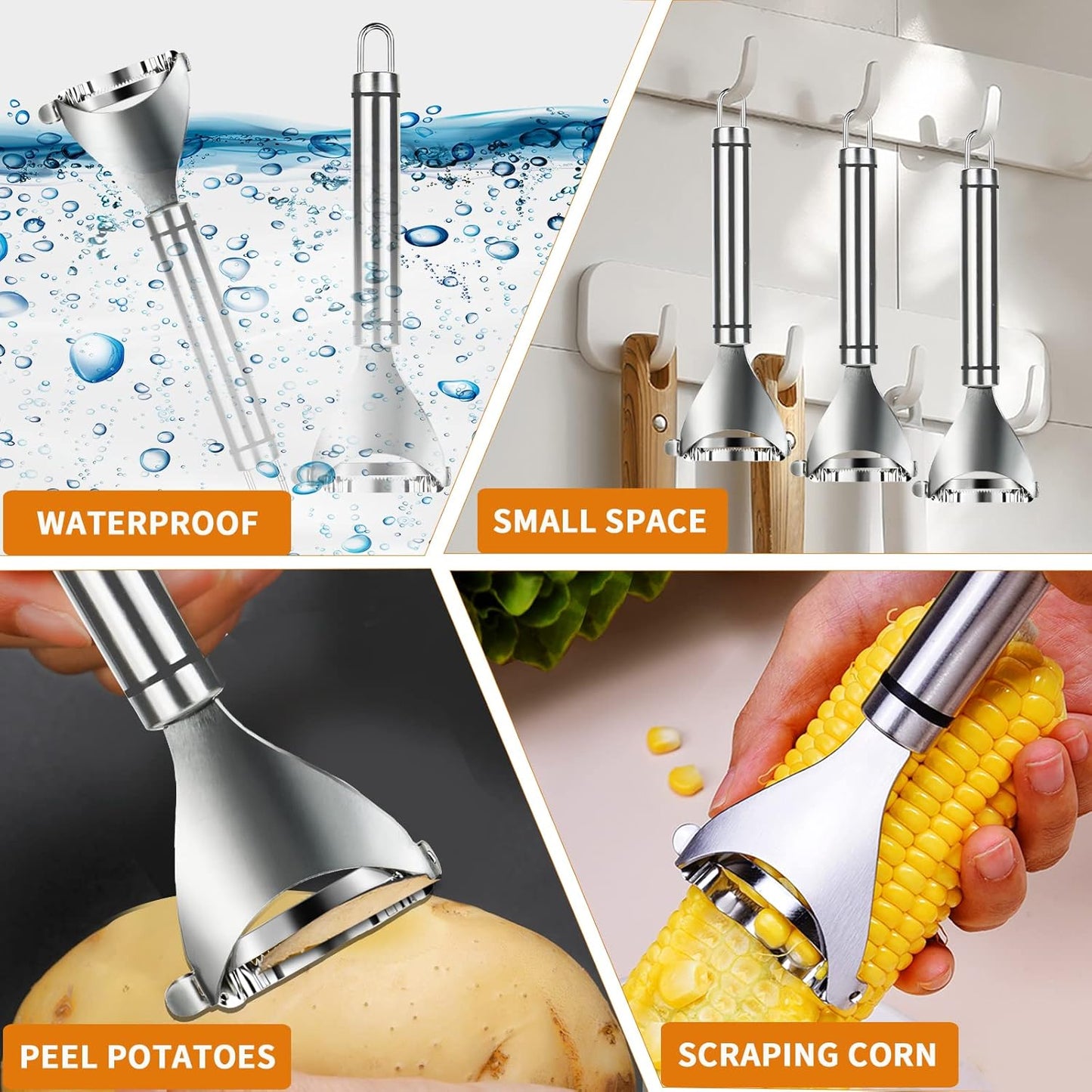 4PCS Magic Corn Cutter Peeler, Corn Stripper Cob Stripper Tool Premium Stainless Steel Corn Thresher Cob Remover Tool with Ergonomic Handle for Kitchen