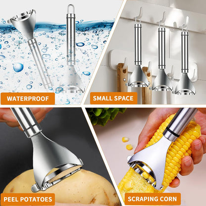 4PCS Magic Corn Cutter Peeler, Corn Stripper Cob Stripper Tool Premium Stainless Steel Corn Thresher Cob Remover Tool with Ergonomic Handle for Kitchen
