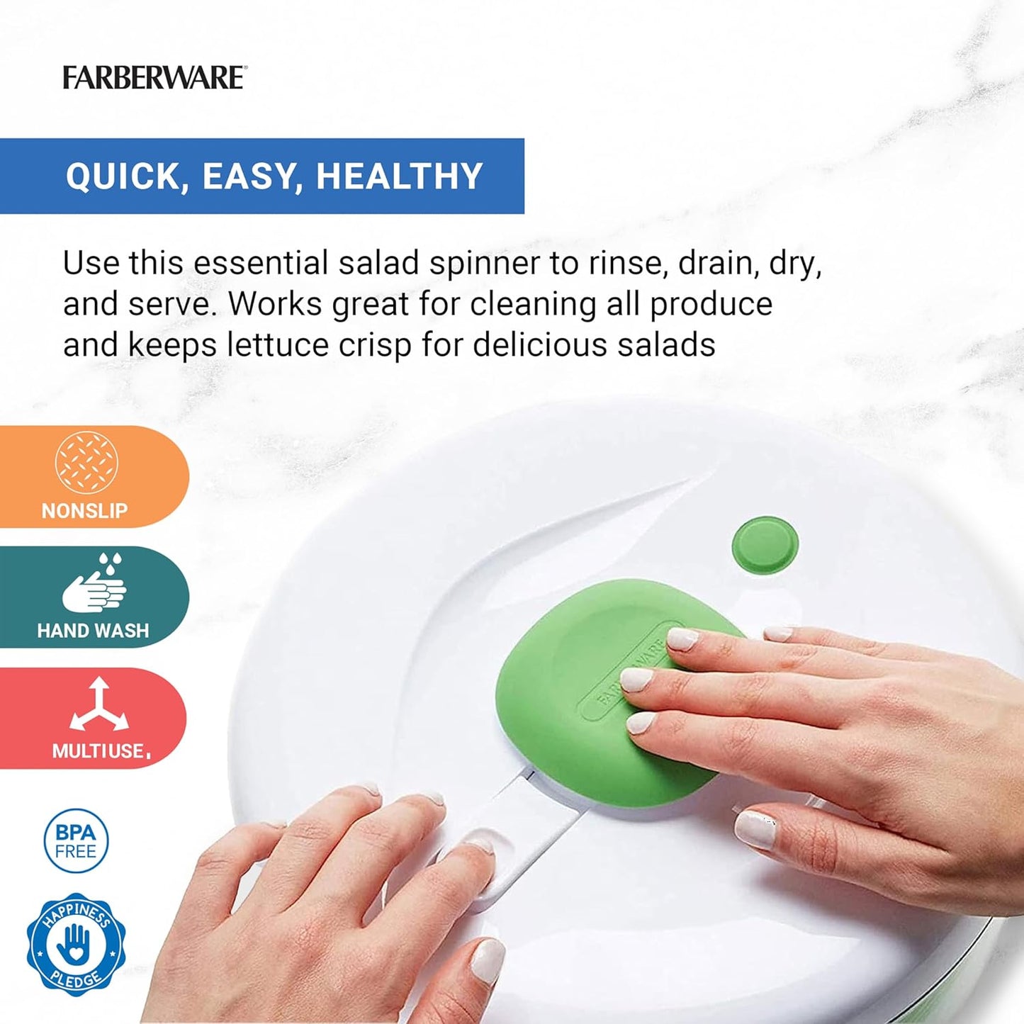 Farberware Small Pro Salad Spinner, 3.16 Qt Lettuce Spinner with Pump Mechanism, Colander Basket and Non-Slip Base - Compact Fruit Washer Spinner Bowl for Singles and Couples