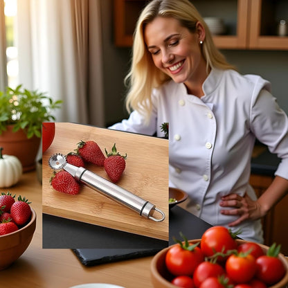 Stainless Steel Strawberry Huller and Tomato Stem Corer Tool Multi-Function Stainless Corer and Pitter Remover for Strawberry,Tomato,Vegetable and Fruit Practical Kitchen Tool