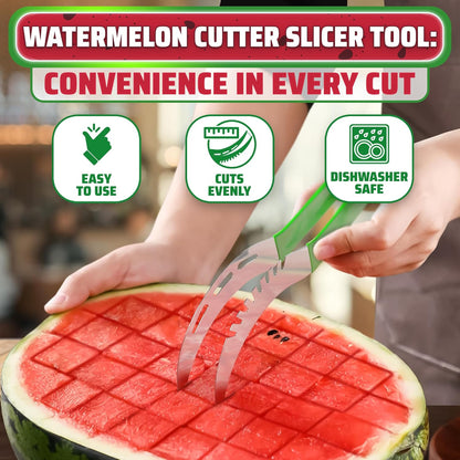 2-in-1 Watermelon Slicer Cutter Tool for 1” Cubes & Slices – Stainless Steel Watermelon Cutter Knife for Fast Fruit Cutting – Melon Slicer for Watermelon, Cantaloupe, Papaya, Honeydew, BBQ & Picnics