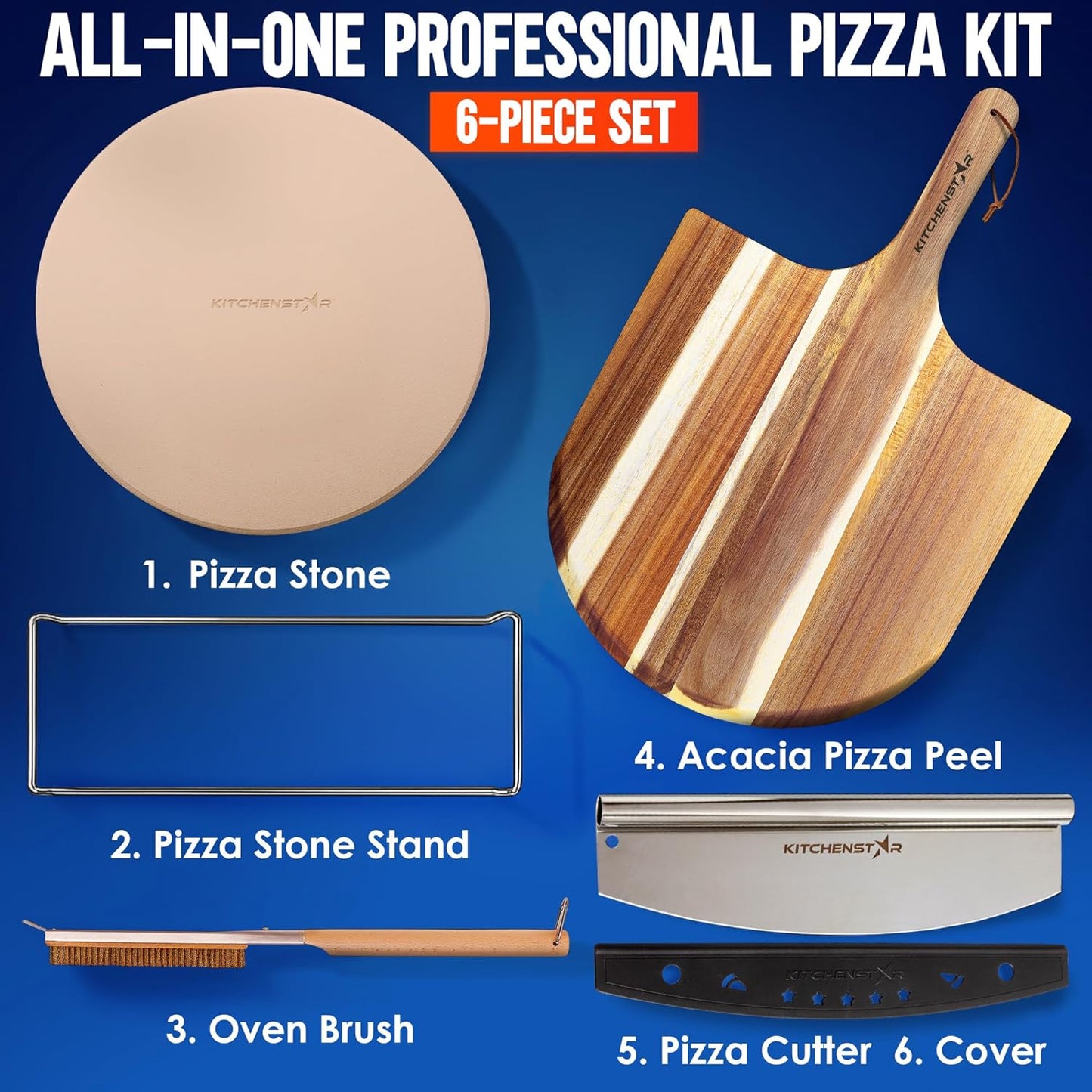 KitchenStar 14-Inch Pizza Cutter Rocker Blade - Sharp Stainless Steel Slicer Knife, Protective Cover, Dishwasher Safe, Large - Professional Pizza Oven Accessories