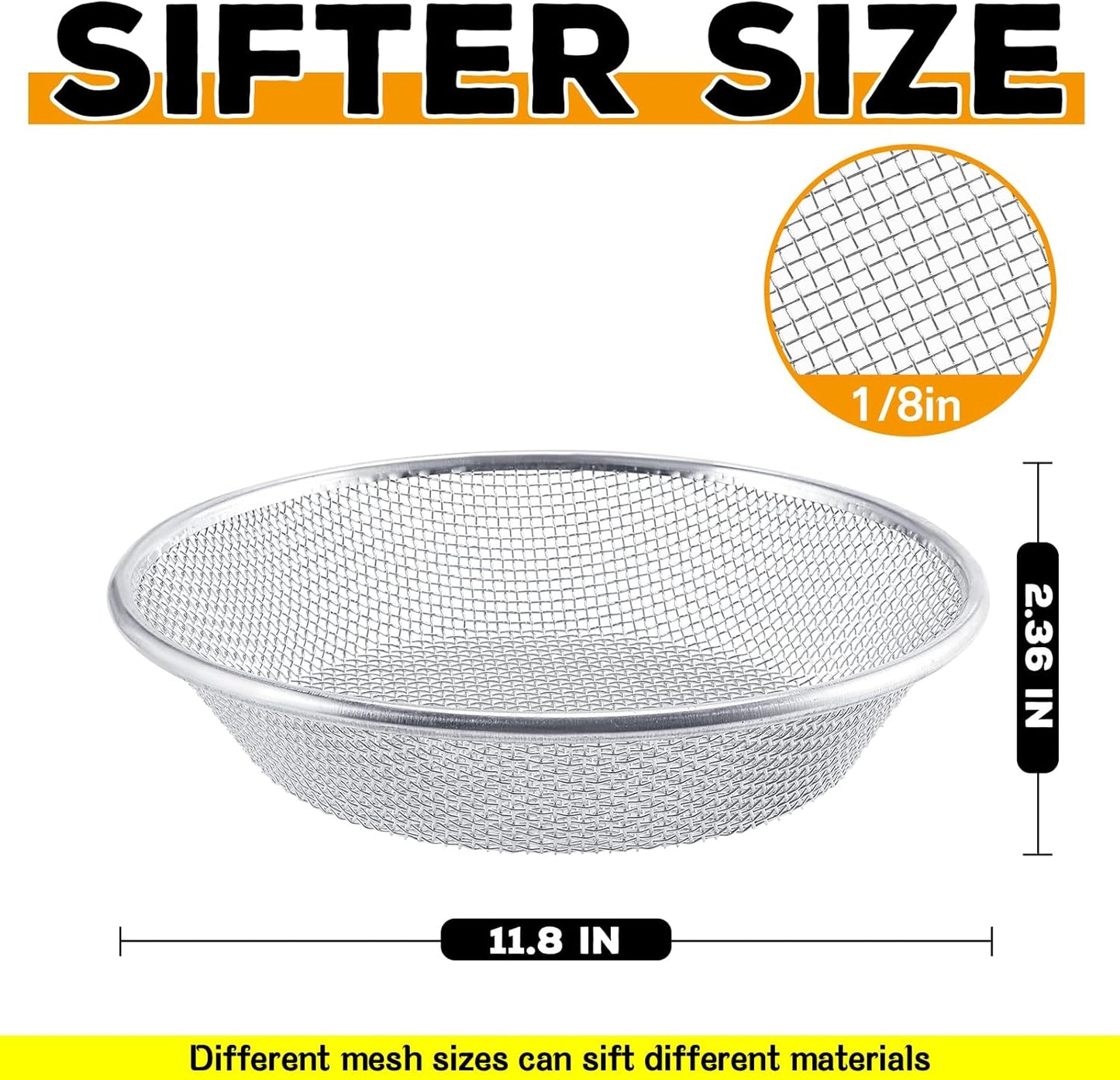 3Pcs 3 Apertures Sizes Soil Sifter Sieve - Heavy Duty Galvanized Screen for Compost, Dirt, Rocks, Gravel & Garden - Fits 5 Gallon Bucket, Rust-Resistant - Composting & Sifting Tool