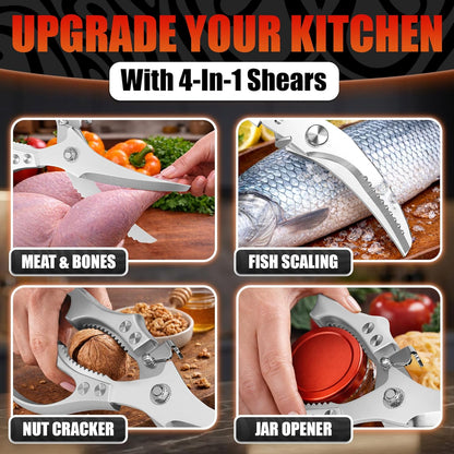 2 in 1 Kitchen Scissors for Food – Stainless Steel Blade & Plastic Cutting Board Scissors with Safety Lock | 9.5" Tomato Knife, Fruit & Vegetable Cutter – Easy-to-Use Kitchen Shears for Meat, Cheese