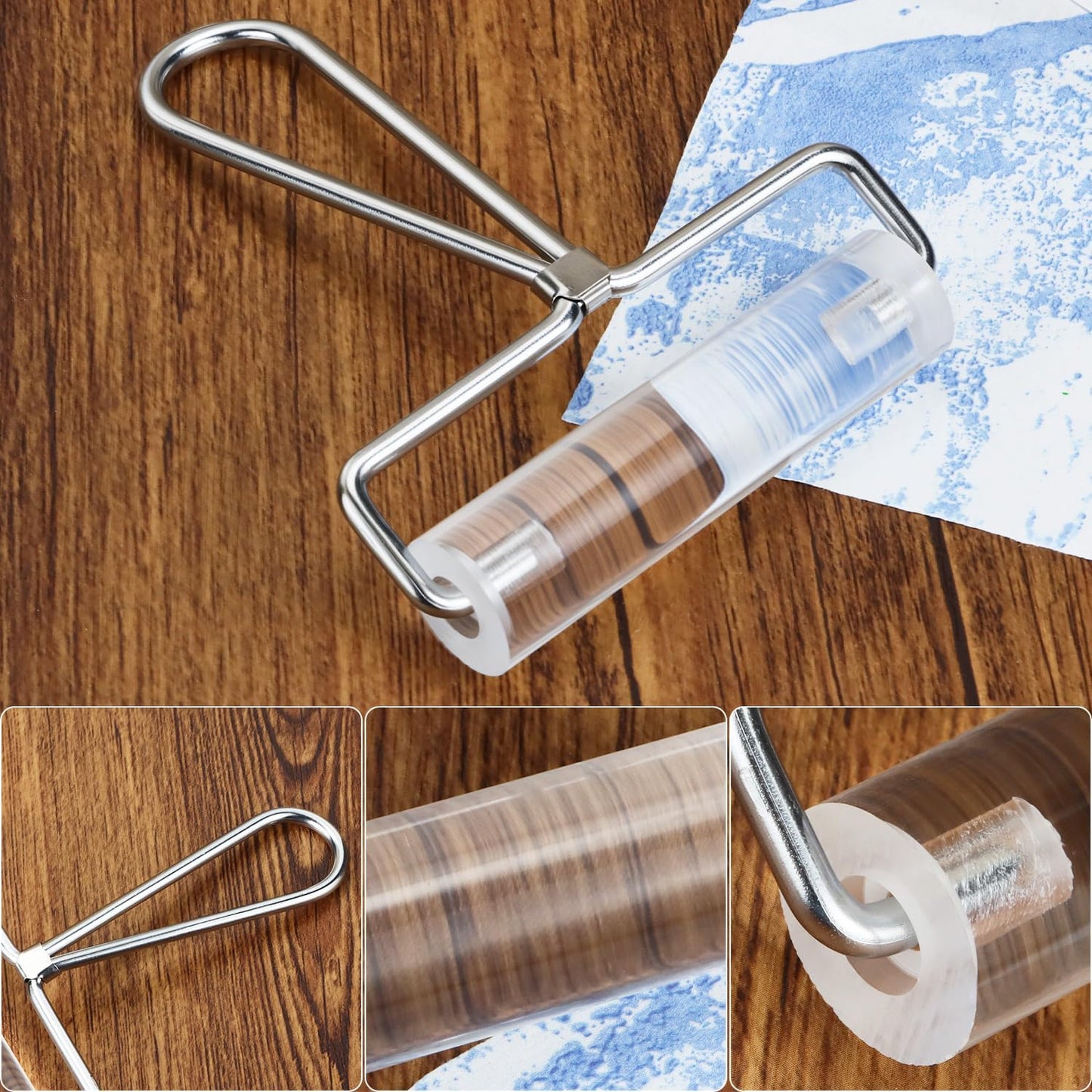 QWORK Clear Acrylic Roller 4 Inch, Transparent Rolling Pin for Anti Skid Tape Application Clay Sculpting and Stamping Tools Easy to Use Construction Tool