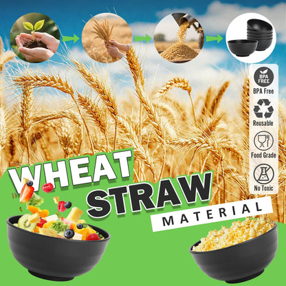 Wheat Straw Bowls Set with Lids, Unbreakable 40 OZ Cereal Bowls Set of 4, Salad Container for Lunch, Microwave & Dishwasher Safe Bowl Set for Kitchen, Picnic, RV, Camping, Multi