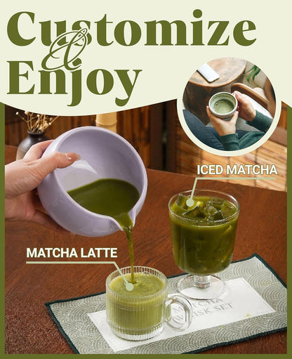Onebttl Matcha Whisk Set Gifts, 8 Pcs Ceramic Matcha Kit Set Includes Matcha Bowl, Matcha Whisk and Holder, Bamboo Spoon and Scoop, Scoop Rest, Sifter and Tea Towel - Sunflower