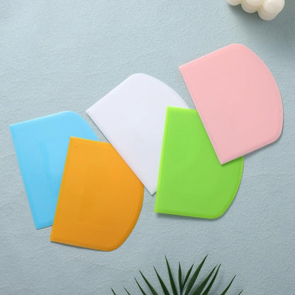 6 Pcs Bowl Scraper Plastic Bench Scraper Dough for Bread Dough, Bench Scrapers for Baking, Plastic Flexible Bowl Scrapers for Bread, Cake, Fondant Icing Food, White, Green, Orange, Blue