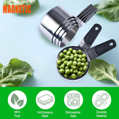 Magnetic Handles 5 Piece Stainless Steel Measuring Cups, Black, Kitchen Gadgets for Measure Liquid and Dry Ingredients, Cooking & Baking