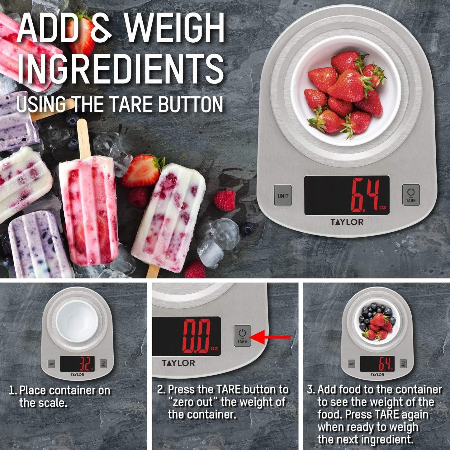 Taylor Digital Kitchen Scale, 11 pound capacity, Steel