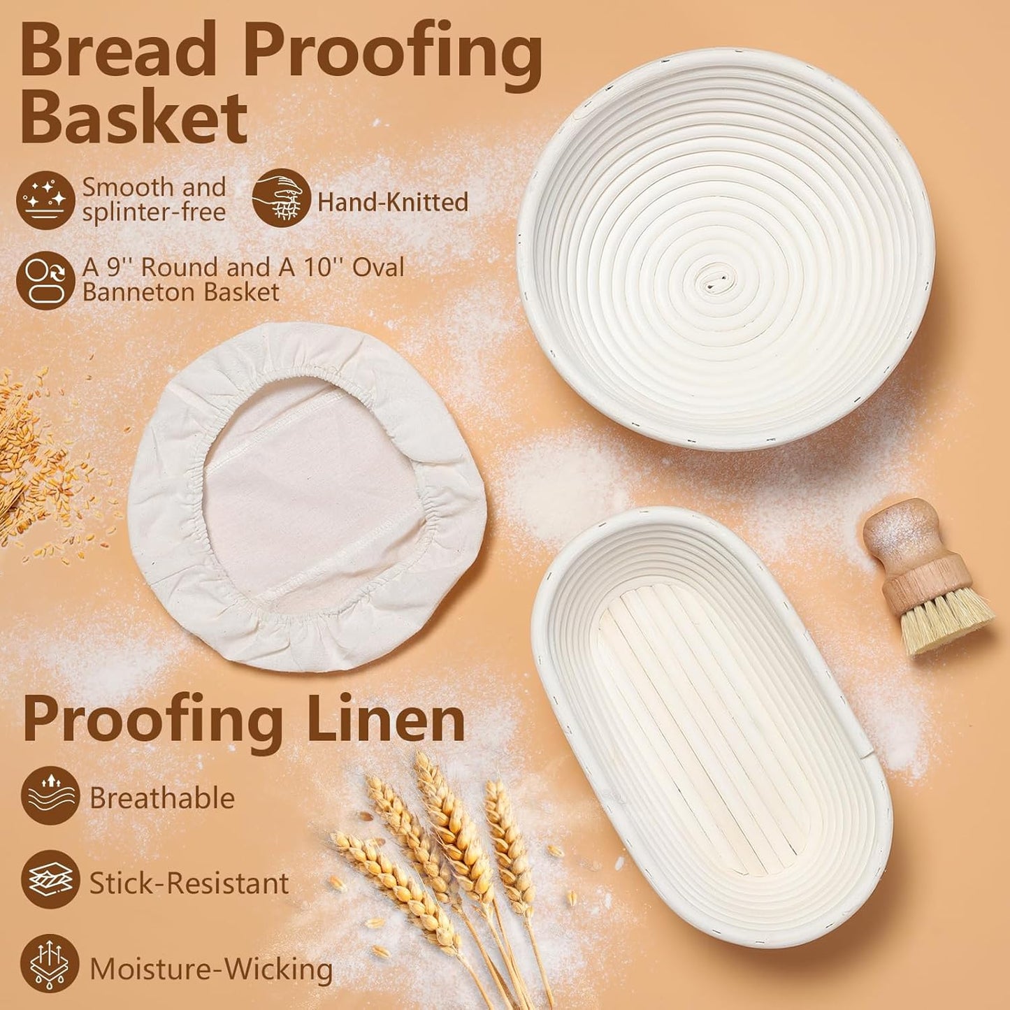 Sourdough Starter Kit for Beginners – Complete Sourdough Kit with Banneton Basket, Bread Lame with Blades, Starter Jar, Bread Stencil, Dough Scraper & Recipe Guide – Sourdough Bread Making Kit