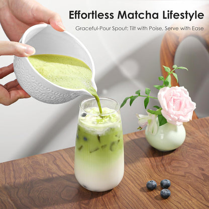 Matcha Whisk Set Matcha Kit - 7 Pcs Japanese Tea Set Includes Matcha Bowl with Spout,Bamboo Whisk with Ceramic Holder,Bamboo Scoop and Rest,Sifter,Tea Towel, for Ceremony Matcha Lovers Gift,Green
