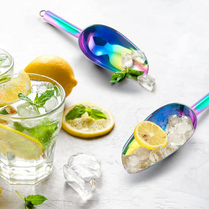 E-far Mini Ice Scoop Set of 2, 3 Ounce Stainless Steel Scoops for Ice Cube/Candy/Flour/Sugar, Metal Utility Scoops for Canisters, Baking, Kitchen Pantry, Rust Proof & Dishwasher Safe