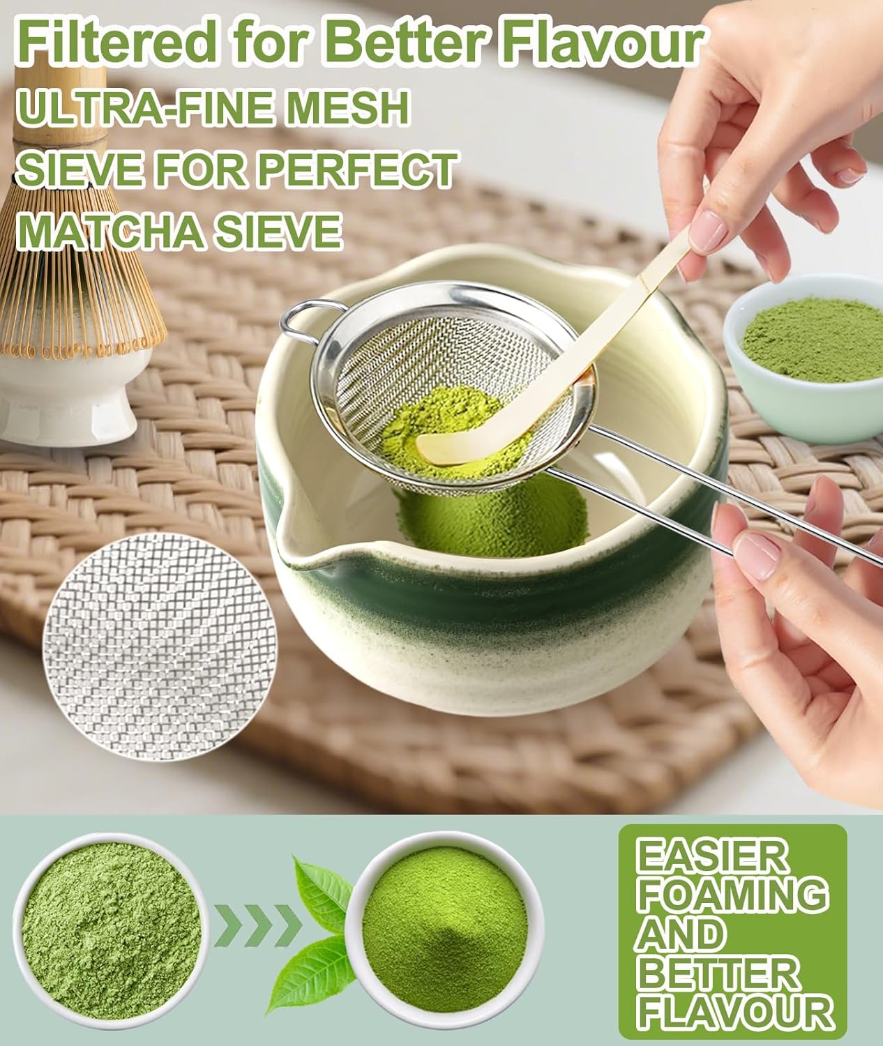 JBER Matcha Whisk Set, Ceramic Matcha Set Includes Bowl & Holder, Bamboo Whisk (Chasen), Sifter, Scoop, Spoon & Rest - 7PCS Matcha Kit Gift for Matcha Lovers & Beginners, Gradient Pink