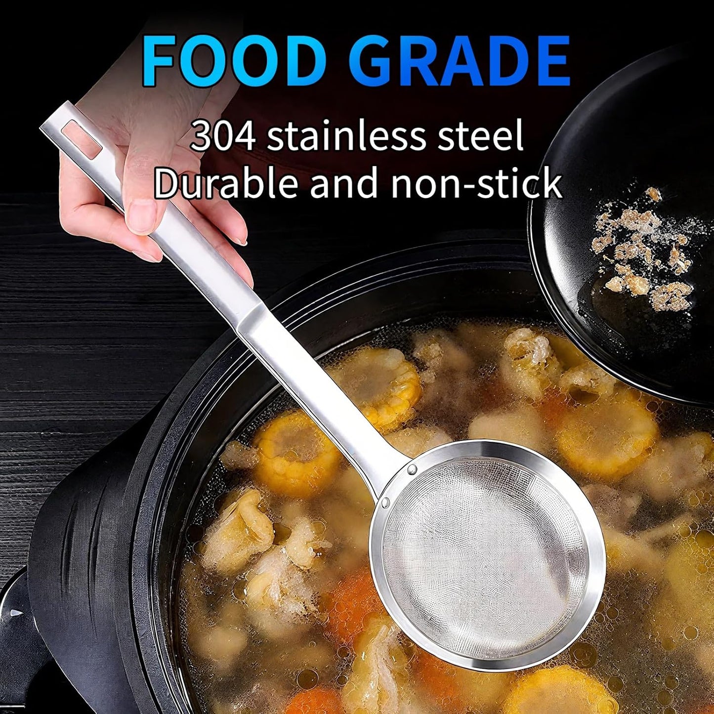 TBWHL Multi-functional Hot Pot Fat Skimmer Spoon - Stainless Steel Fine Mesh Food Strainer for Skimming Grease and Foam DIA 3.1"