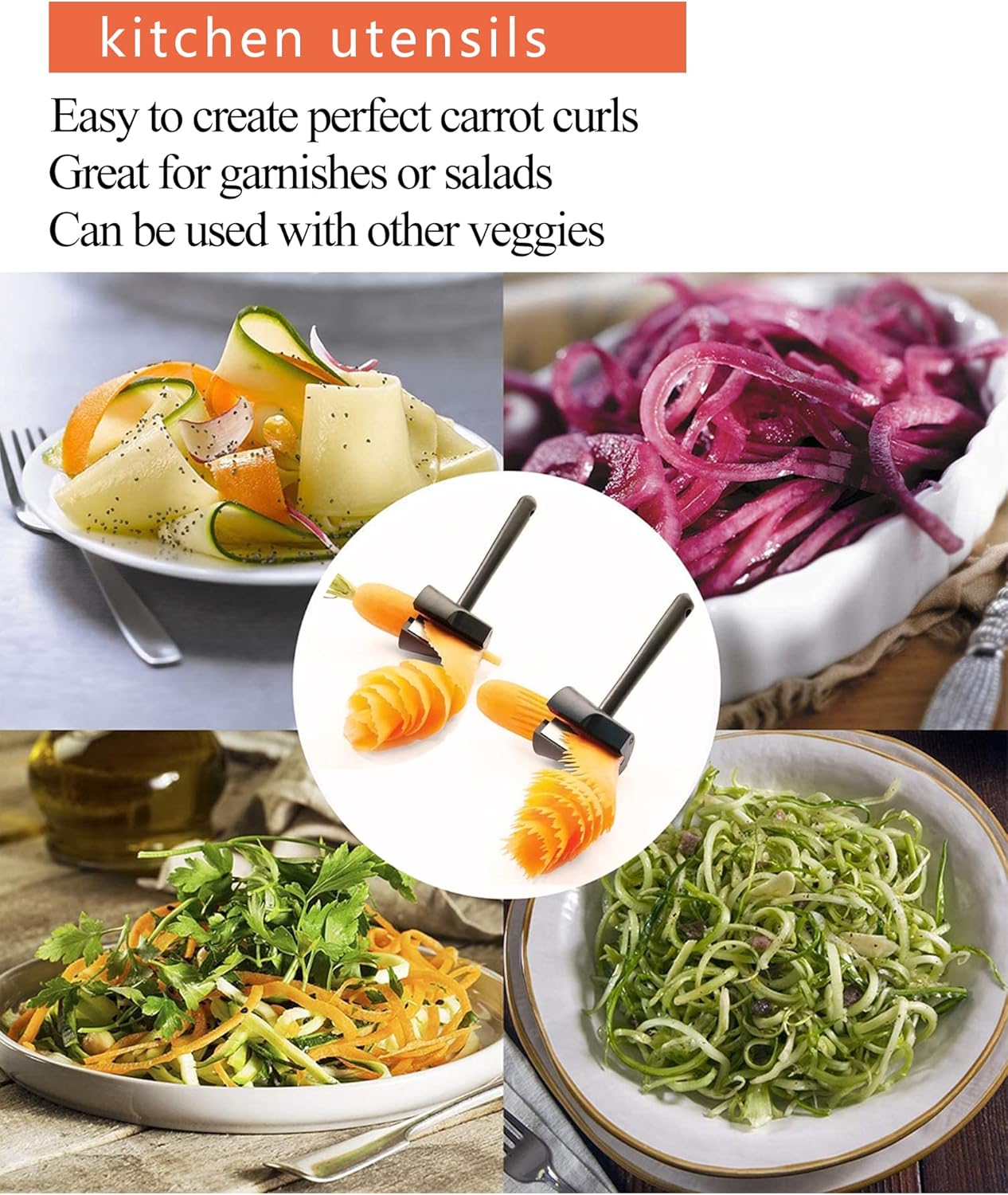 Carrot Curler and Peeler, Black Carrot Spiral Shred Slicer Root Vegetables Fruits Slicer Sharpener Garnishing Tool (Plastic)