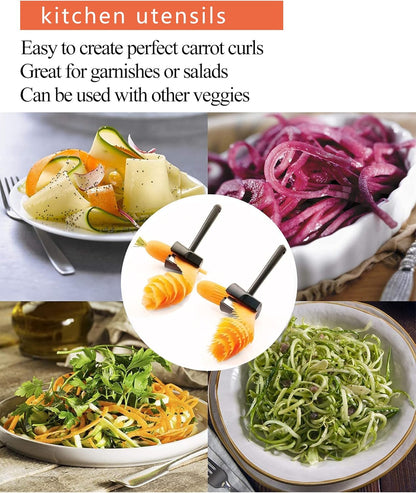 Carrot Curler and Peeler, Black Carrot Spiral Shred Slicer Root Vegetables Fruits Slicer Sharpener Garnishing Tool (Plastic)