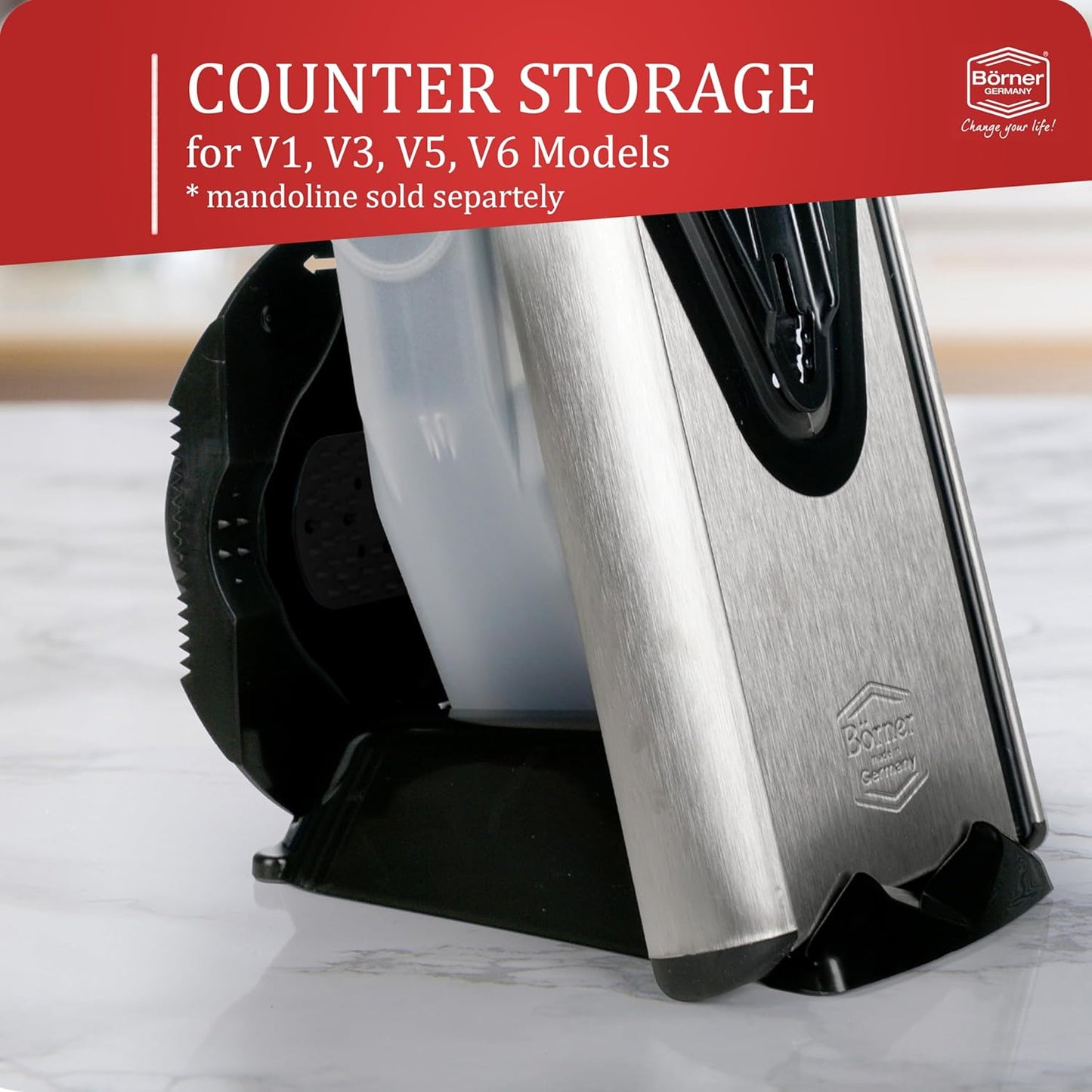 Borner by Reston Lloyd Mandoline Docking Station for Upright Storage, White