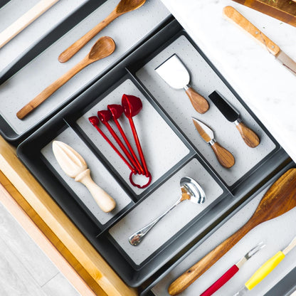 madesmart 4 Compartment Drawer Organizer, Multi Purpose Storage for Utensils, Office Tools, Cords, & Small Household Items, Tech Accessories, Arts & Crafts Supplies, Non Slip Lining, White