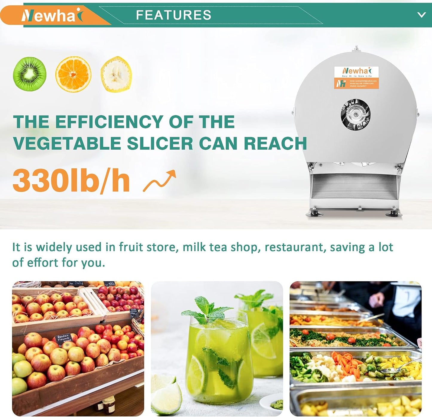 Newhai 0-10mm Commercial Onion Slicer Potato Chips Sweet Potato Tomato Slicing Machine Electric Cabbage Shredder Machine Vegetable Fruit Processor 0-0.4’’ Stainless Steel