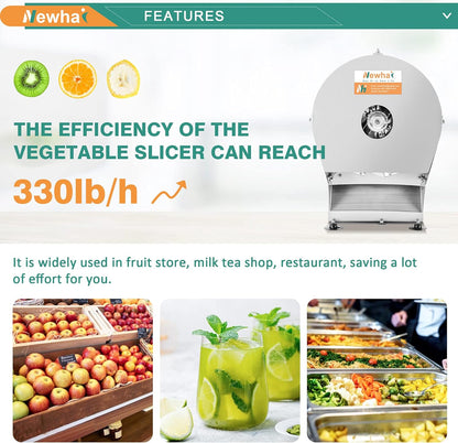 Newhai 0-10mm Commercial Onion Slicer Potato Chips Sweet Potato Tomato Slicing Machine Electric Cabbage Shredder Machine Vegetable Fruit Processor 0-0.4’’ Stainless Steel
