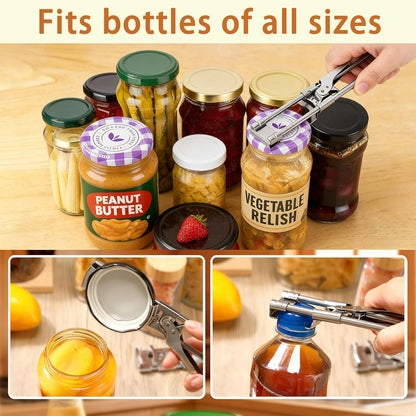 2PCS Adjustable Stainless Steel Jar Opener, Manual Can Opener for Arthritis Hands, Multifunctional Bottle Opener & Lid Gripper, Kitchen Gadgets for Seniors
