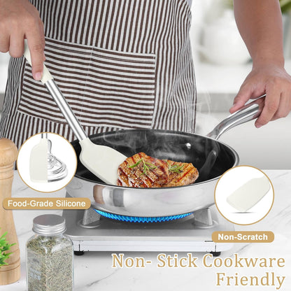 TeamFar Cooking Utensils Set, 5 PCS Silicone Kitchen Utensils with Stainless Steel Handle, for Nonstick Cookware Flipping Frying Turning Draining, Heatproof & Healthy, Nonstick & Easy Clean, Black