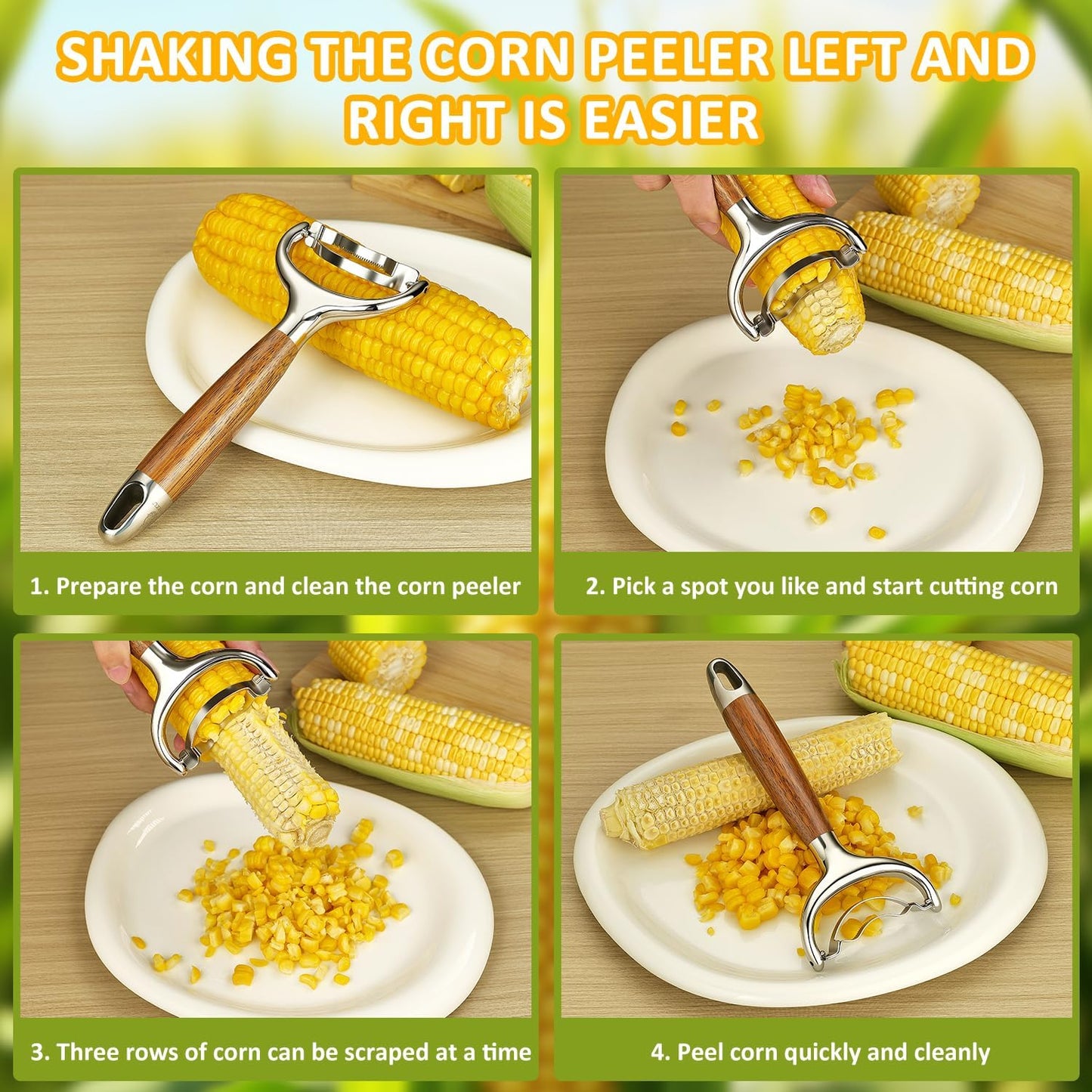 Stainless Steel Corn Peeler, Durable Corn on the Cob Stripper Tool with Solid Wood Good Grip Handle for Salad Polenta Pizza Popcorn Cooking Gifts for Woman Her Mom Birthday (Exotic Ebony)