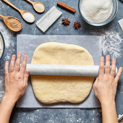 Marble Rolling Pin with Stand, 15.7" Black Stone French Heavy Polished Non Stick Cookie Pizza Pastry Dough Baker Roller for Kitchen Baking