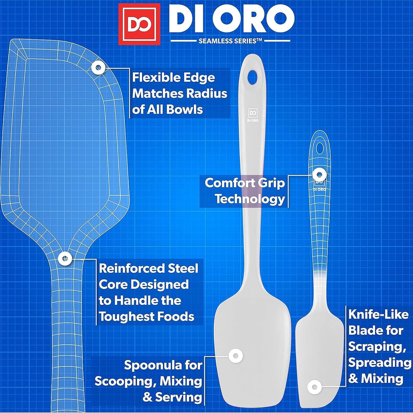 DI ORO Silicone Spatula Set - Rubber Kitchen Spatulas for Baking, Cooking, & Mixing - 600°F Heat-Resistant & BPA Free Silicone Scraper Spatulas for Nonstick Cookware - Dishwasher Safe (4pc, Black)