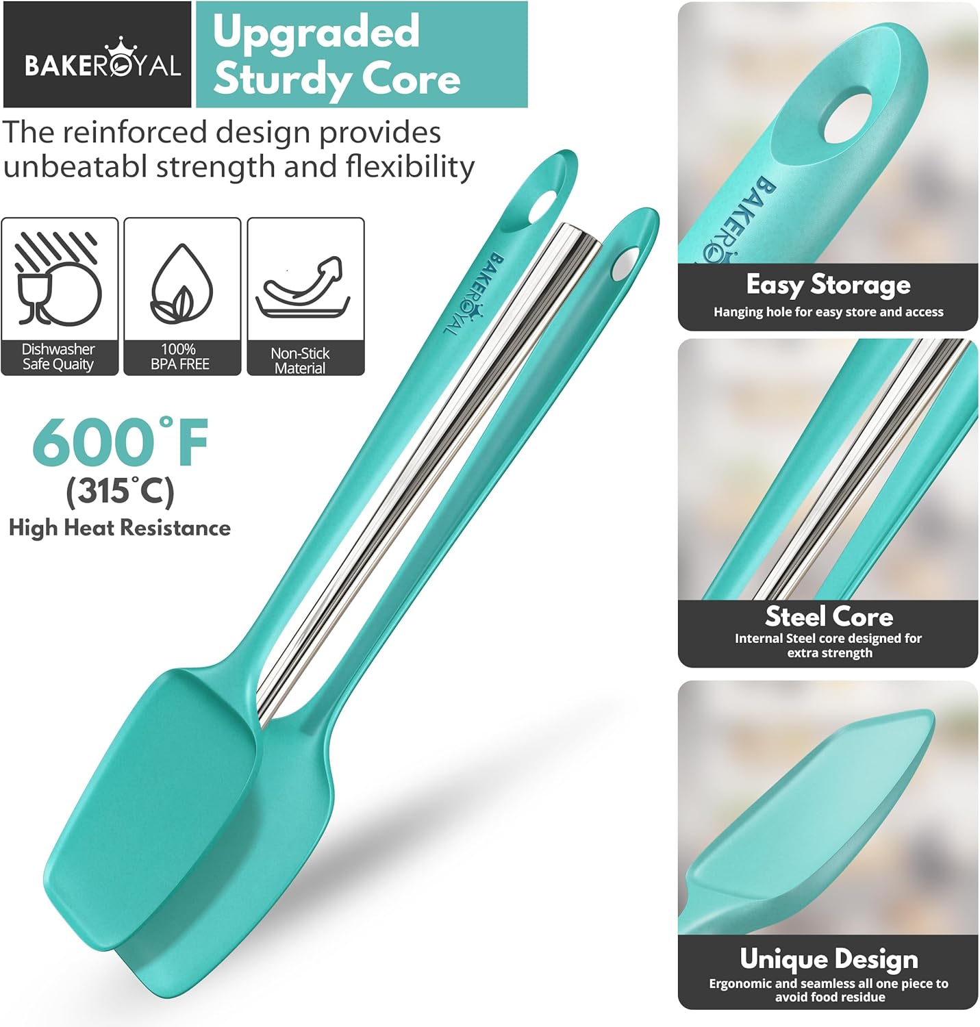 BakeRoyal Silicone Spatula Set - 4-Piece Rubber Spatulas Silicone Heat Resistant 600°F for Everyday Task - Seamless Design Kitchen Spatulas for Nonstick Cookware - Royal Blue