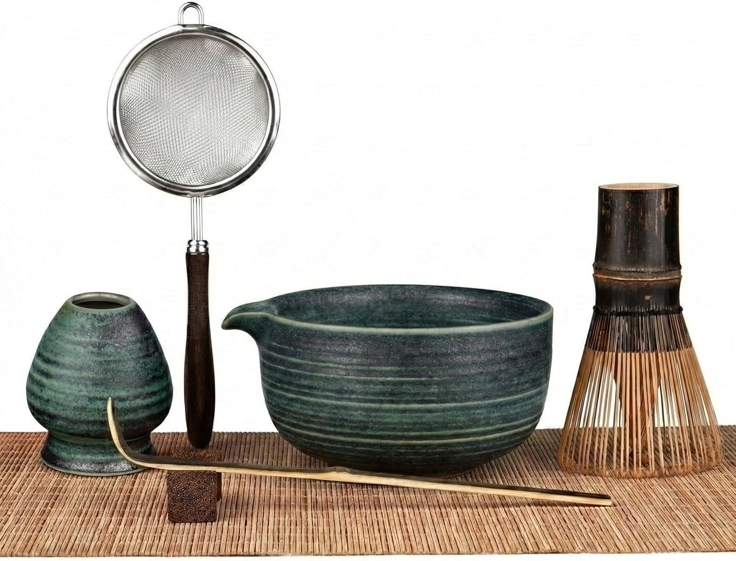 Matcha Whisk Set, 7-Piece Matcha Kit with Ceramic Bowl, Bamboo Whisk, Scoop, Sifter, Holder & Bamboo Mat – Premium Matcha Tea Set for Beginners & Matcha Lovers, Gift Ready