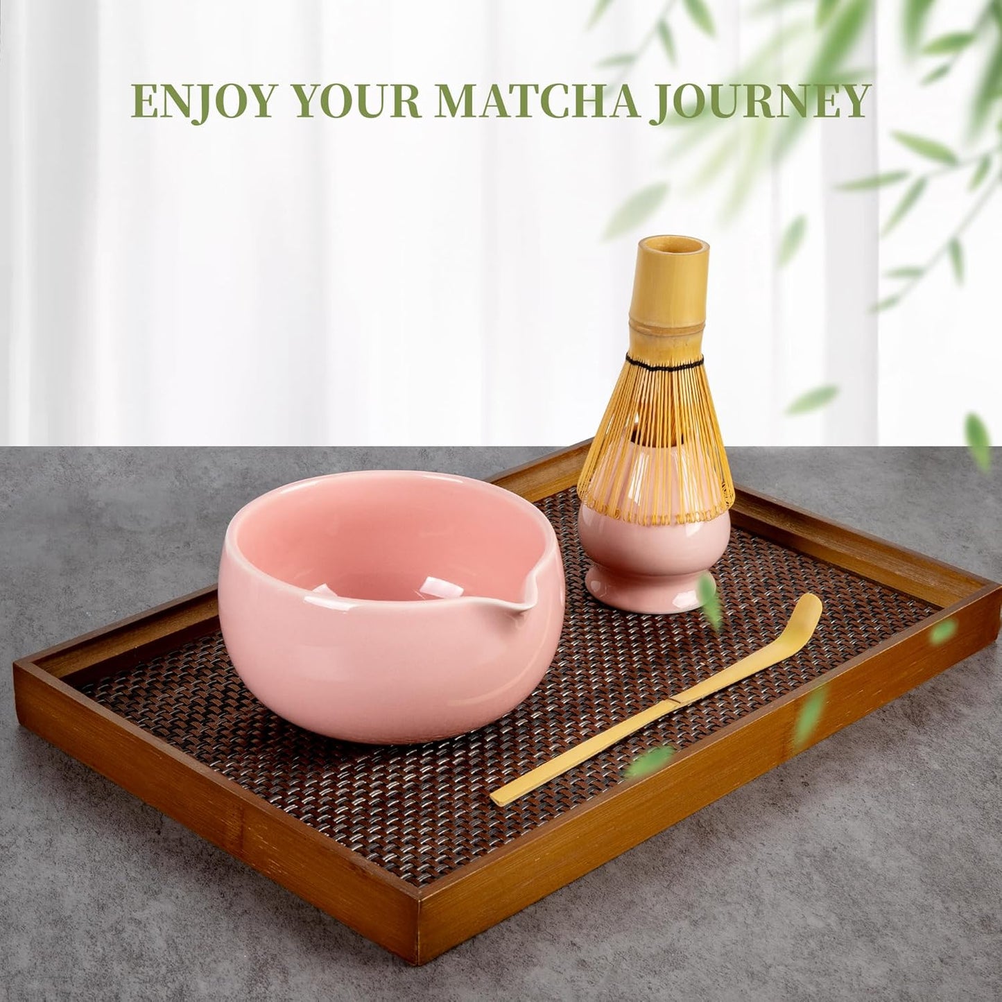 YIBO Matcha Whisk Set With Bowl, Ceramic Matcha Making Kit Includes Bamboo Whisk (Chasen), Holder Stand, Powder Starter Sifter, Scoop, Measuring Spoon & Cup Tea Tools For Ceremony (Mottled Green)
