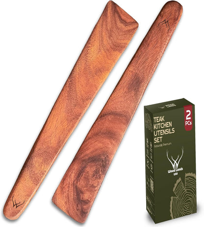 Skinny Spurtle for Sourdough Starter for Baking Tools - 12" Wooden Spurtle for Deep Jar & Dough Whisk - Sourdough bread baking supplies, Teak Wooden Spatula for Cooking