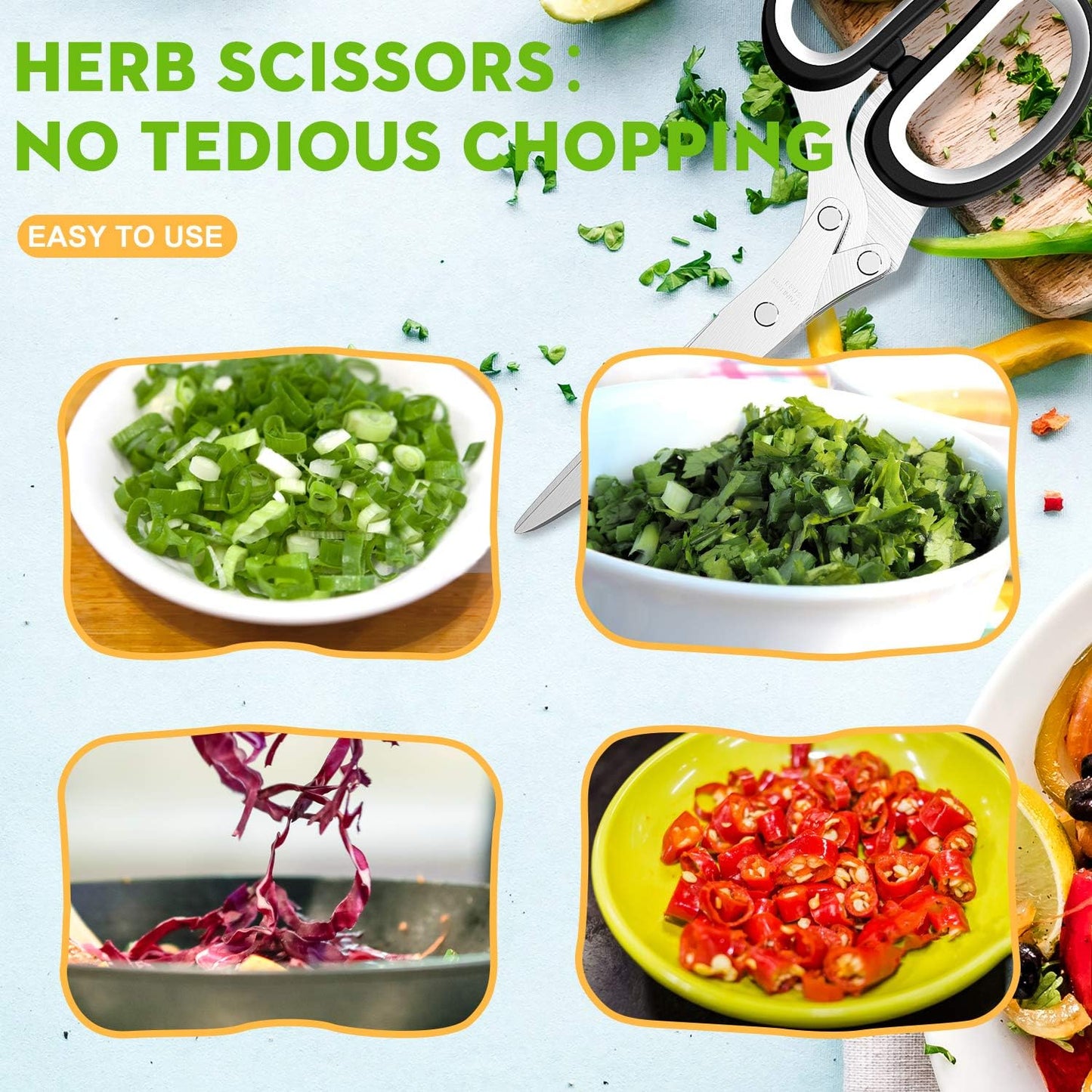 Fun Unique Kitchen Gadgets: Herb Scissors Set - Updated 2026 Cool Kitchen Tools for Cutting Fresh Garden Herbs - Sharp 5-Blade Shears with Cover, Anti-Rust Stainless Steel, Dishwasher Safe (Blue)